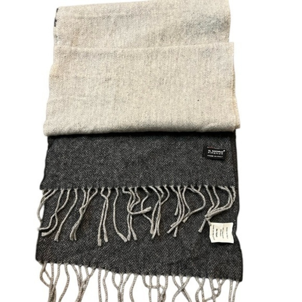 IL MORO FIRENZE Italian wool / cashmere light & dark gray herringbone scarf